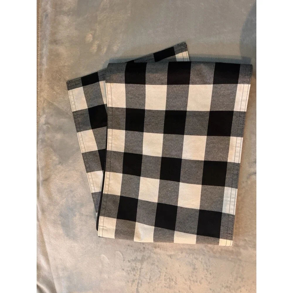 Jacquard Table Runner Black&white Plaid Design 70” X 13”